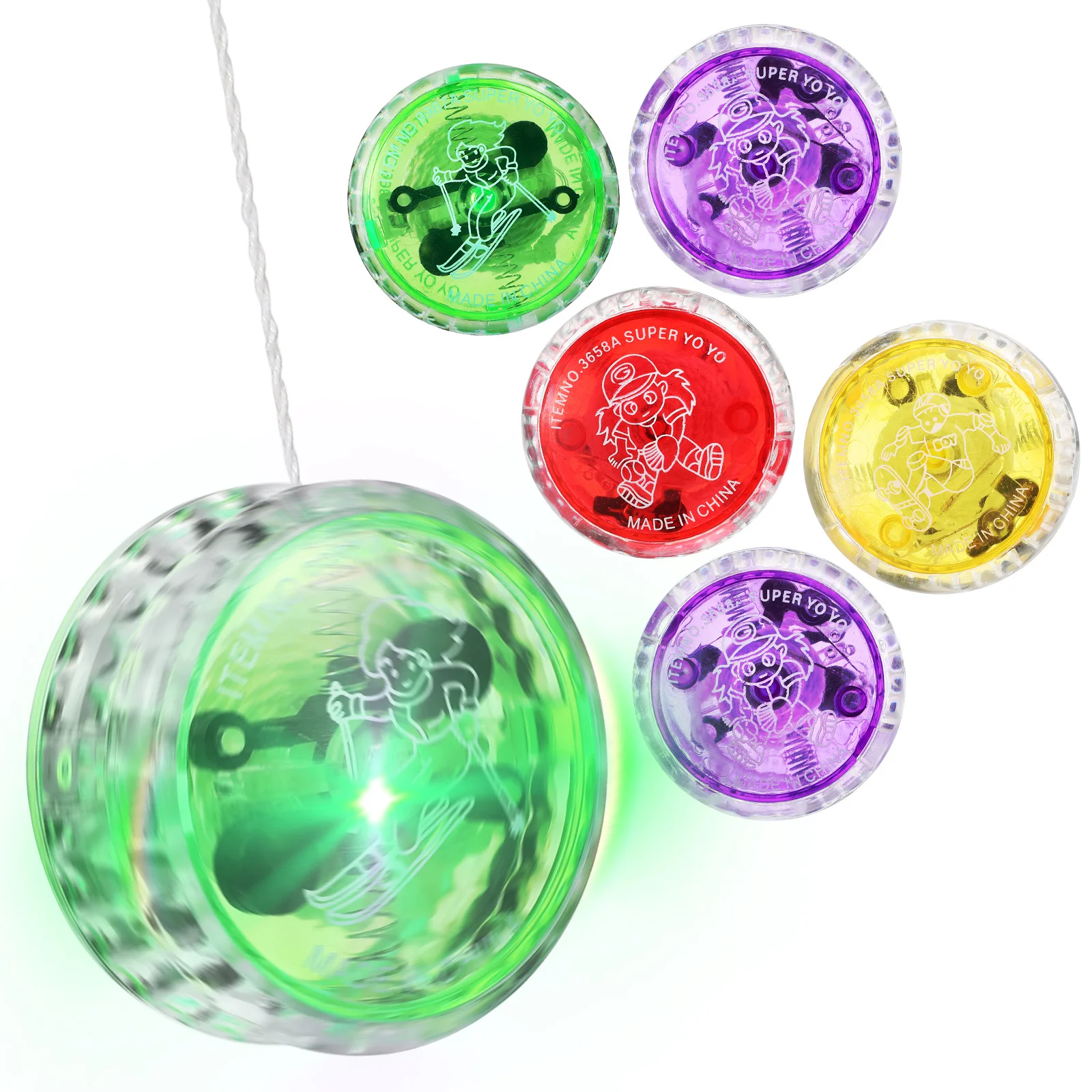 

6 pcs Glowing Yo-Yo Balls Light Up Flashing Yo Yo For Kids Fingertip Playthings Party Favors Beginner Gift Led Yo-Yo