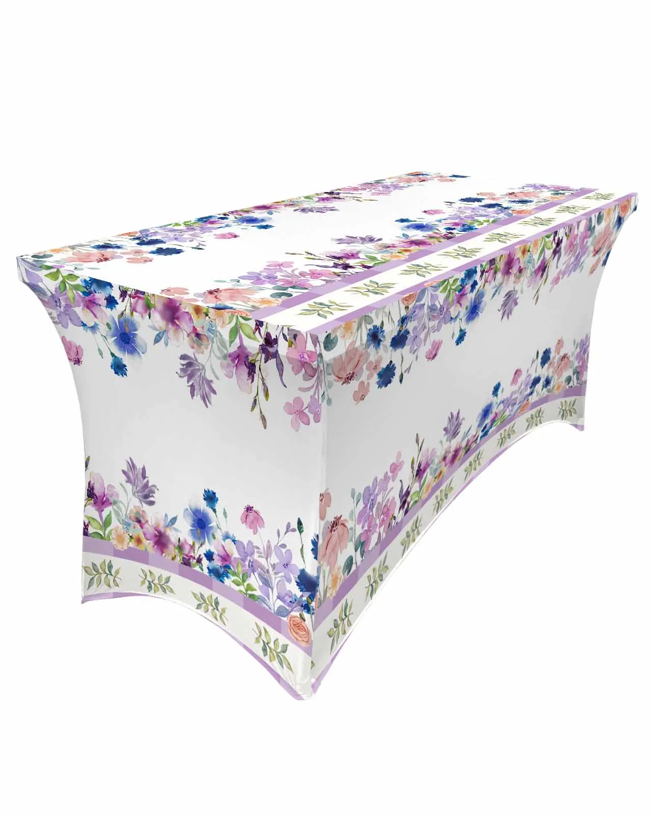 Plants Flowers Watercolor Purple Table Skirt Wedding Decoration Home Birthday Party Table Skirt Dessert Table Cover Home Decor