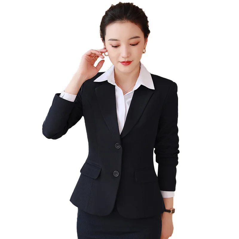 Traje de sastre profesional para mujer, traje femenino de temperamento, manga larga, uniformes de trabajo de escritorio frontal de Hotel, coreano, Sty, Otoño e Invierno