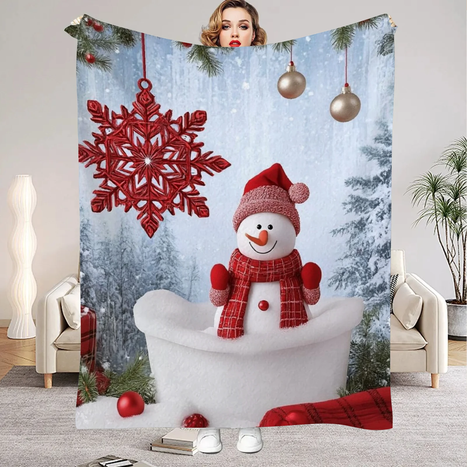 Merry Christmas Snowflake Flannel Blanket - Bed Blanket & Throw Blanket Soft Comfortable, Ideal for Home Decoration and Gifting