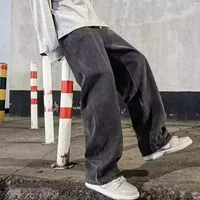2025 nueva ropa de calle pantalones vaqueros sueltos hombres estilo coreano moda suelta recta pantalones de pierna ancha ropa de marca para hombres negro azul claro