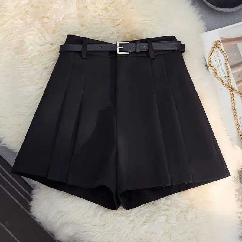 Biyaby Belt Pleated Skirts Women Summer High Waist Jk Mini Skirts Girls Black White School Uniform Student A Line Skirt 2024 New