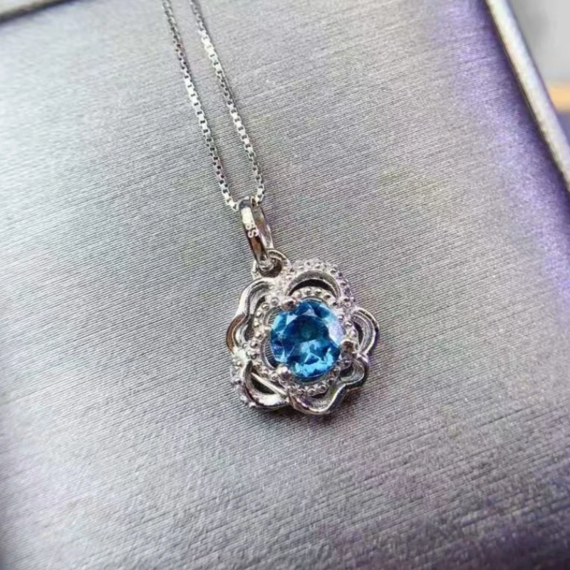 

925 Silver Topaz Pendant 5mm 0.5ct Natural Topaz Neckalce Pendant with Certificate Birthday Gift for Women