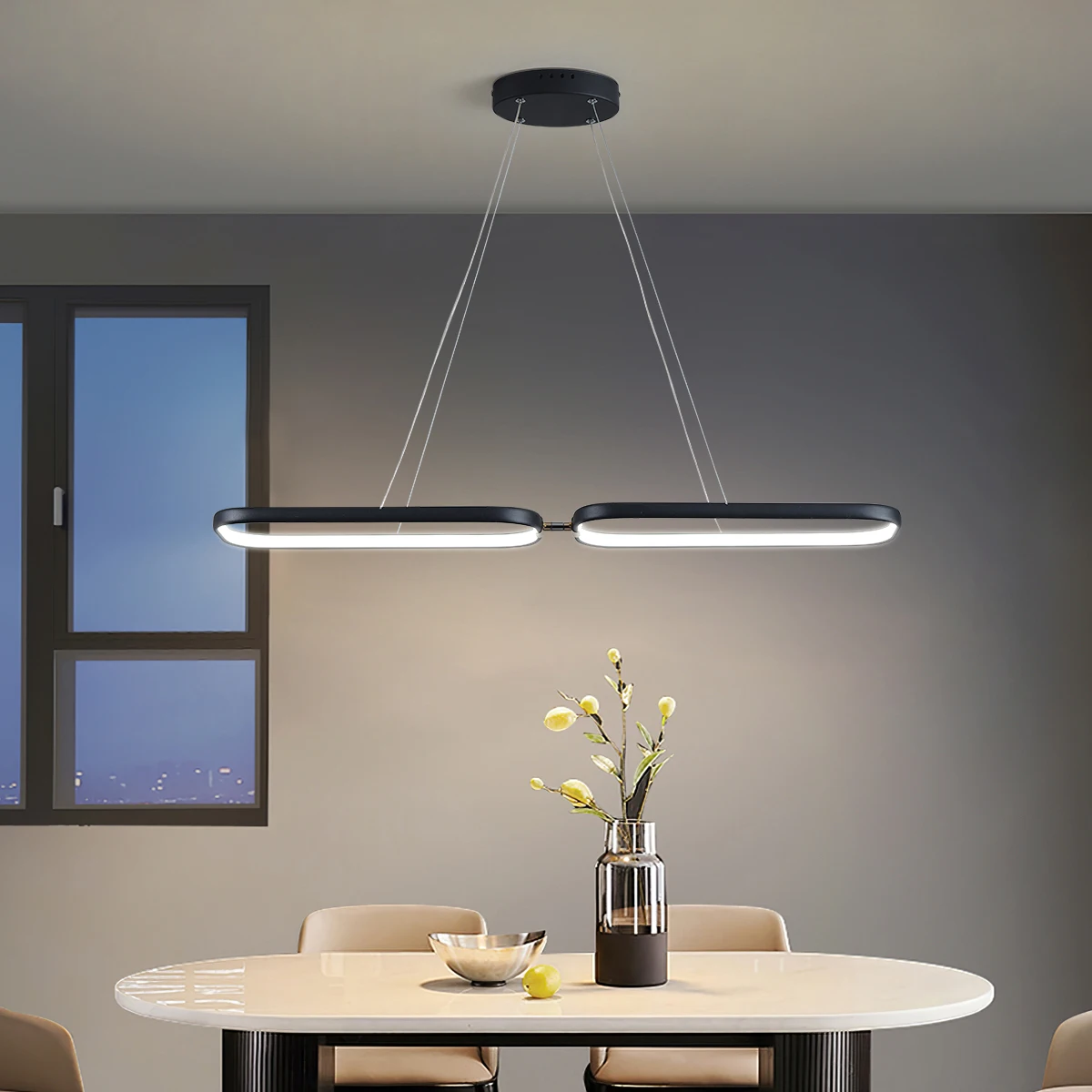 

Modern Led Pendant Light,Dimmable Dining Room Chandelier,pendant lights for kitchen island,Black L92/136cm lustre,W/remote