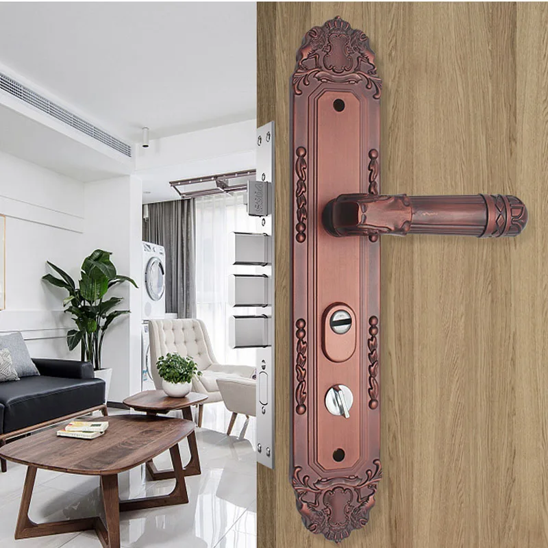 Imagem -02 - Bronze Vermelho Anti-roubo Door Lock Panel Liga de Alumínio Household Lock Handle Door Lock Hardware Ampliar