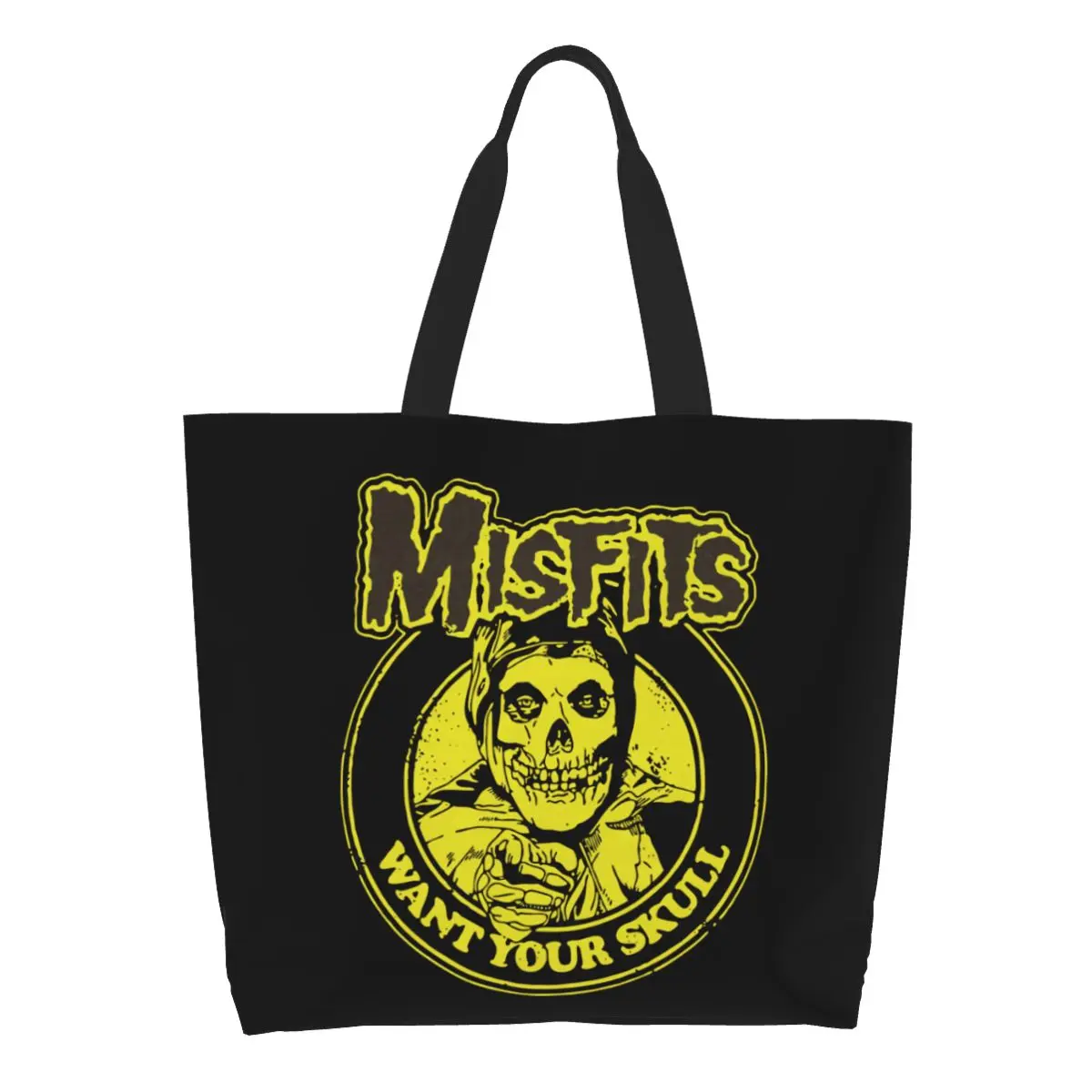 Reusable Horror Rock Roll Misfits Skull Shopping Bag Women Canvas Shoulder Tote Bag Washable Heavy Metal Groceries Shopper Bags