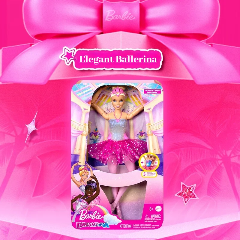 Barbie Dromerige sprankelende Barbie Prima Ballerina-poppenset met kleurrijke verlichting voor meisjes Elegant podiumrollenspel Verjaardagscadeau