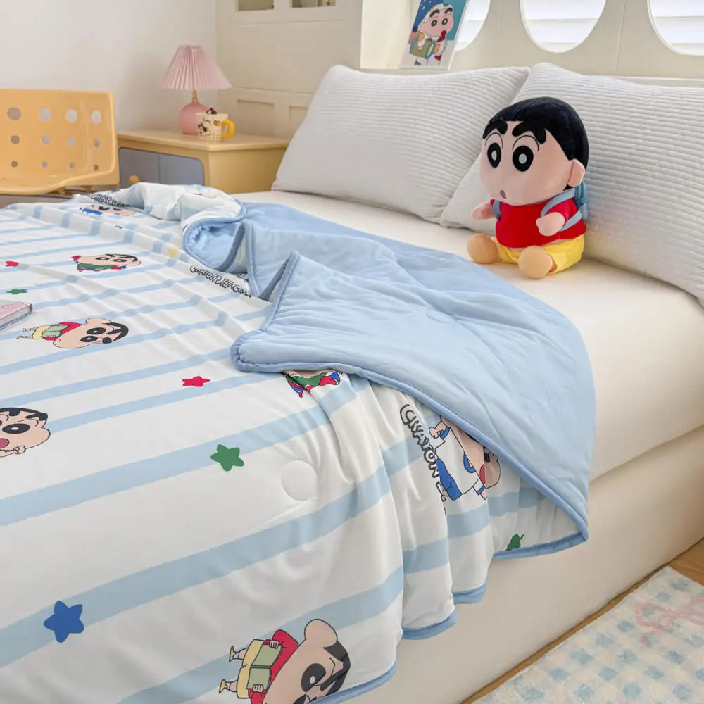 Kawaii Crayon Shin-Chan Summer Quilt Cartoon Cute Household Use Nap Blanket Anime Rest Home Office Quilt Gift Machine Washable
