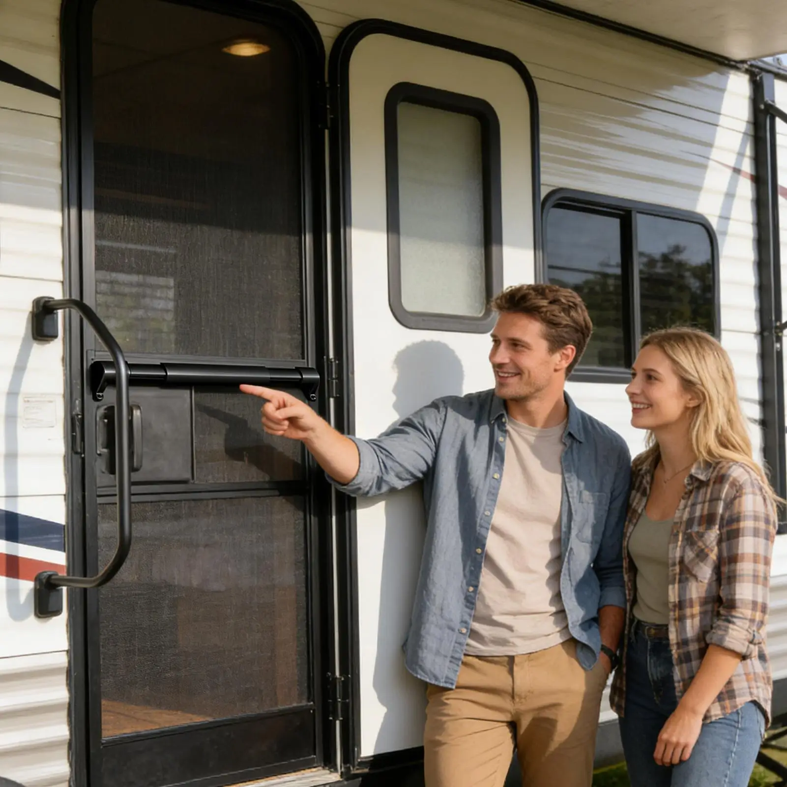 

RV Screen Door Crossbar Adjustable RV Crossbar Screen Door Grab Bar For Trailer Travel Easy Exit Assist Pull Grip Camping