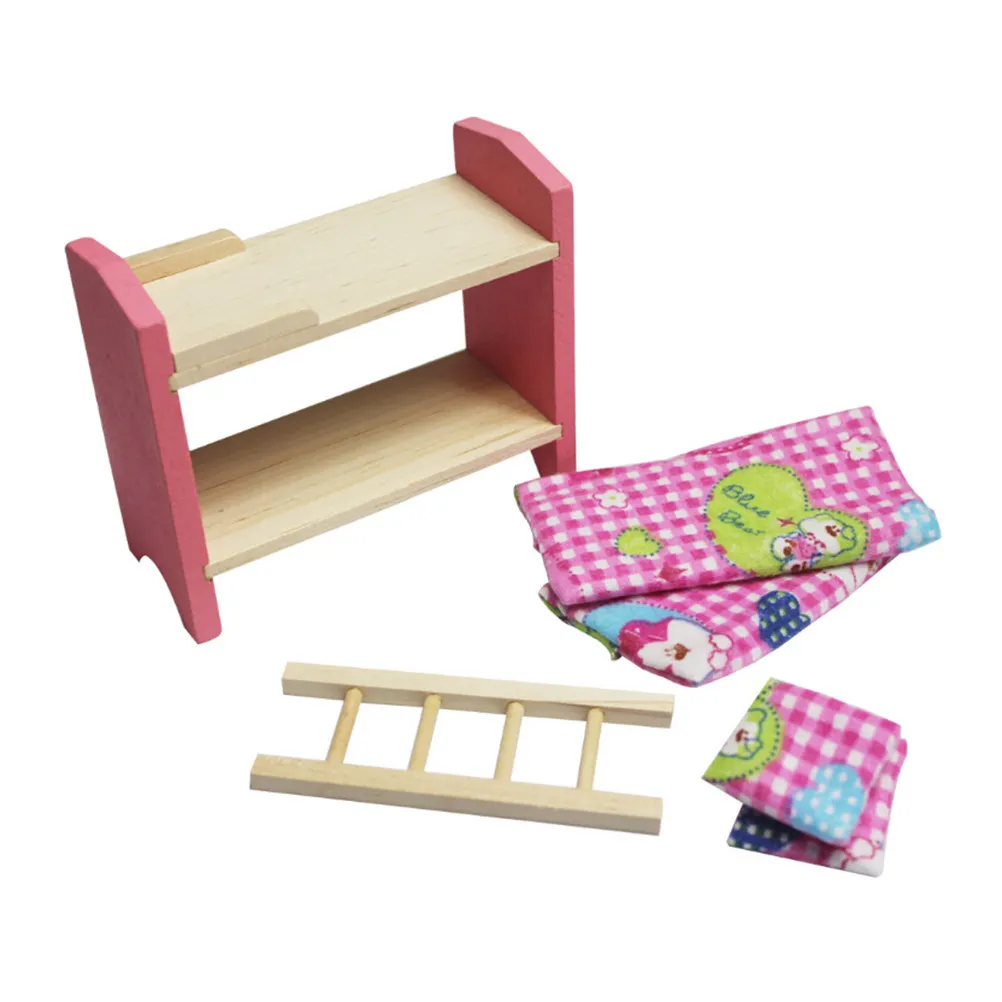 

Wooden Miniature Furniture Set Painted Cozy Kids Room Bedroom Mini House Accessories Role Playing Educational Gift