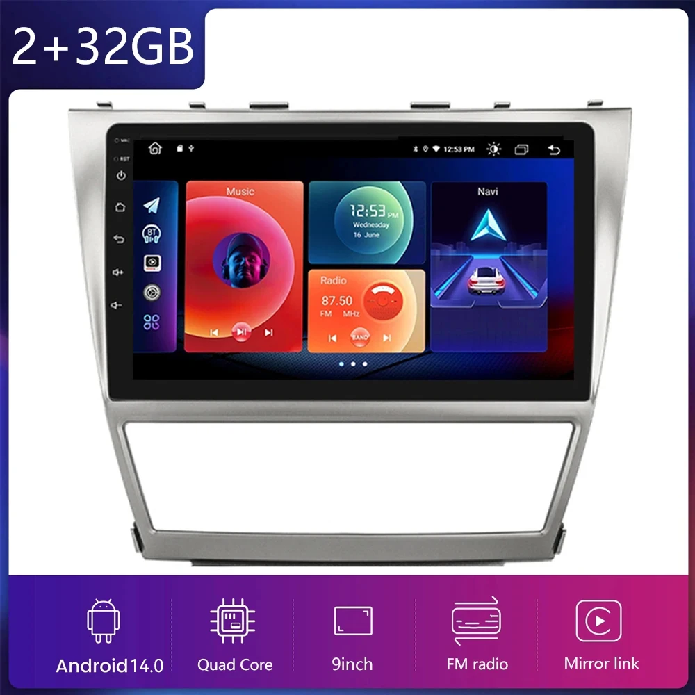 

2G+32G Quad 1024*600 Android14 Car Radio For Toyota Camry 40 2007 2008-2011 Multimedia Video Player Stereo Navigation GPS No DVD