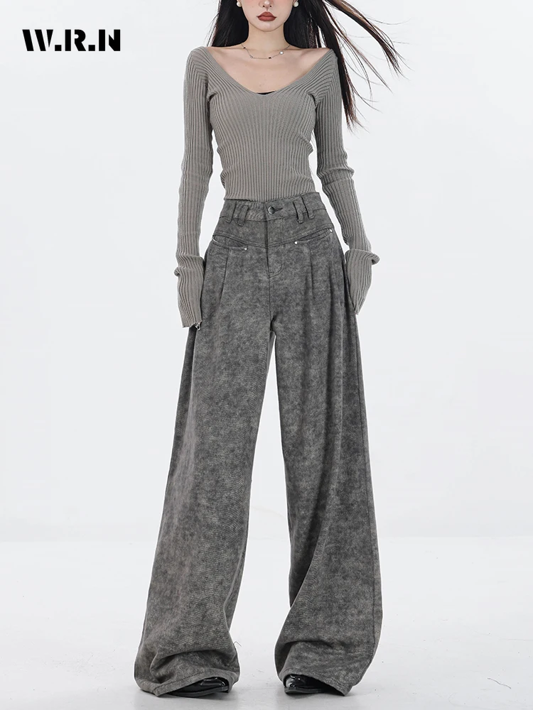 2024 Frühling Frauen lässig y2k Grunge Punk-Stil Jeans hose amerikanische Retro hohe Taille gerade Jeans Taschen Hip-Hop-Hosen