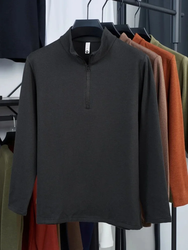 New Autumn and winter Men's long sleeved T-shirt double-sided velvet comfortable and warm half zipper