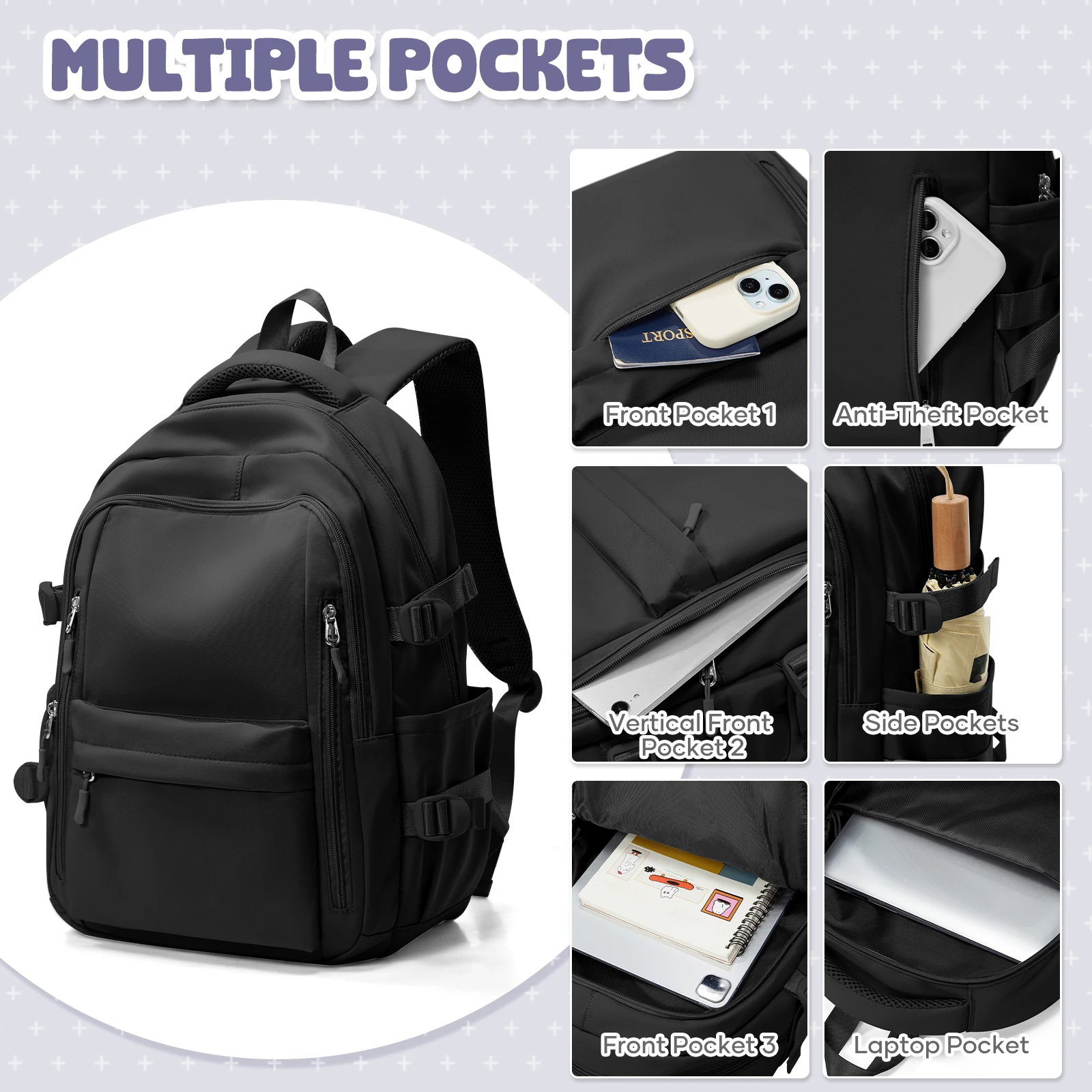 軽量カジュアルバックパック、15.6インチのラップトップバックパック、女性、男性、女の子、男の子、ティーンエイジャー向けのスクールバックパック