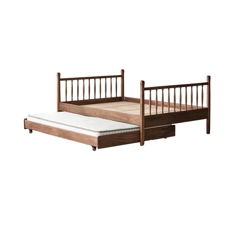 

Nordic all solid wood modern simple black walnut children's boys and girls small apartment double-layer pull-out telescopic