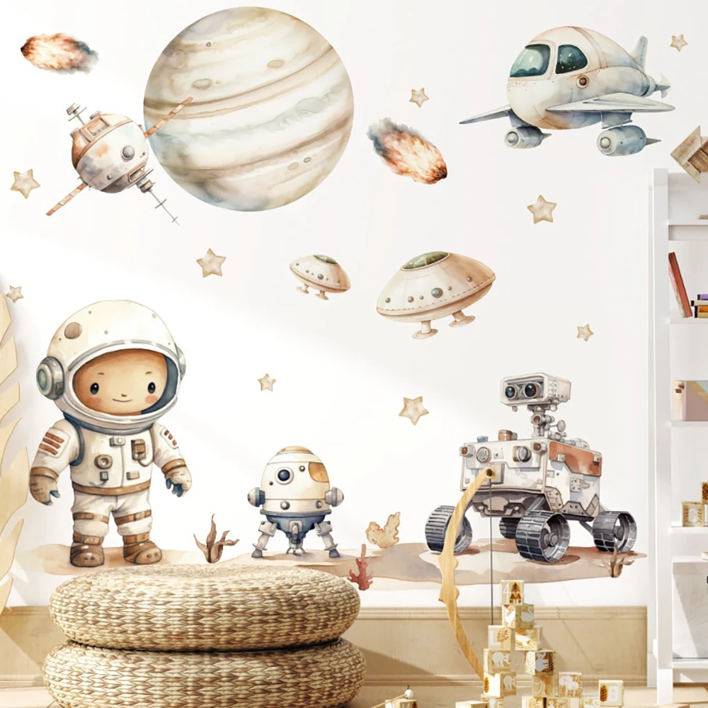 Large Space Astronauts Planet Rockets Wall Sticker Decal Playroom Bedroom Children Kids Room Home Decor