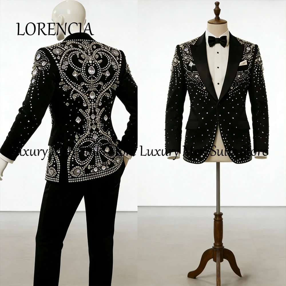 

Сверкающие костюмы со стразами для мужчин, 2026 г., комплект из 2 предметов с кристаллами для свадебной вечеринки, смокинги для жениха, индивидуальный пиджак, брюки, ropa hombre