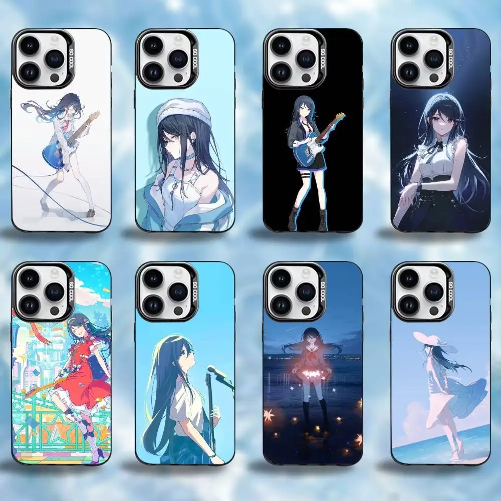 Lchika hoshino capa de telefone para iphone17,16,15,14,13,12,11 plus, pro max preto colorido banhado a prata dentro da capa