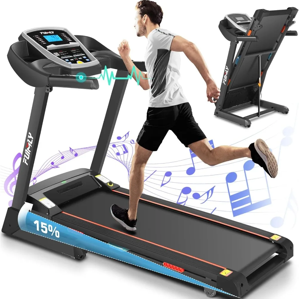 

3.25 HP Foldable Treadmill with 15% Incline, Portable Treadmills with 300 Lbs Weight Capacity, Built-in Speaker and LCD Display