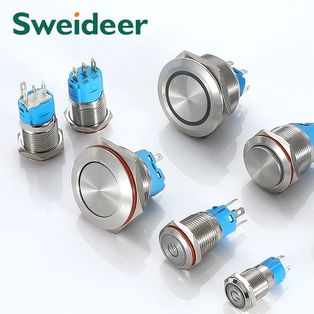 مفتاح زر دفع معدني ليد مسطح ، إعادة ضبط مضيئة ، حلقة إغلاق ، إيقاف تشغيل مقاوم للماء ، رمز طاقة ، 12: 16