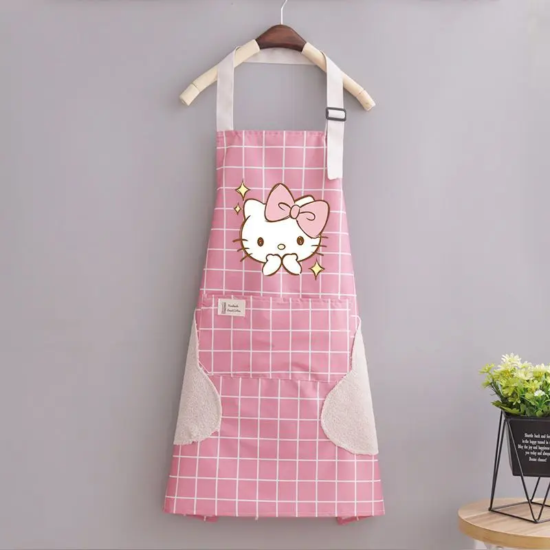 Kawaii Hello Kitty Apron Sleeve Set Waterproof Oilproof Kitchen Household Item Clothes Anime Cartoon Print Fashion Mom Girl Gift