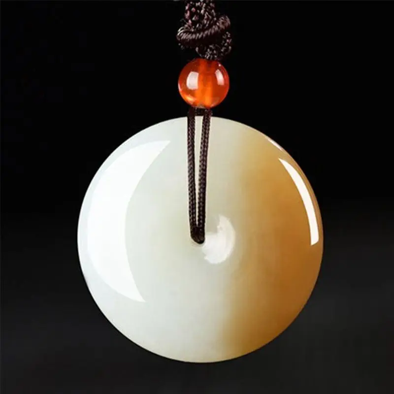 

Natural White Jade Donut Necklace Women Fine Jewelry Genuine Chinese Nephrite Hetian Jade Two Tone Yellow Donut Pendant Necklace
