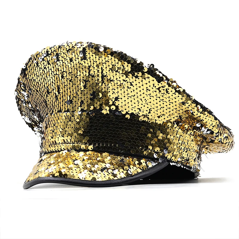 Gold Sequin Burning Sergeant Hat Party Bachelorette Club Hen Do Hat Bling Ladies Captain Hats For Women Sailor Military Cap