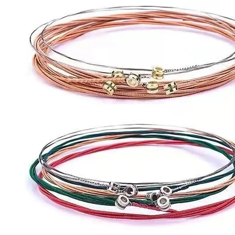 652F 6Pcs Multiple Colored Acoustic Guitar Strings Set Colorful Folk Acoustic Guitar Strings Set Copper Guitar Strings Set