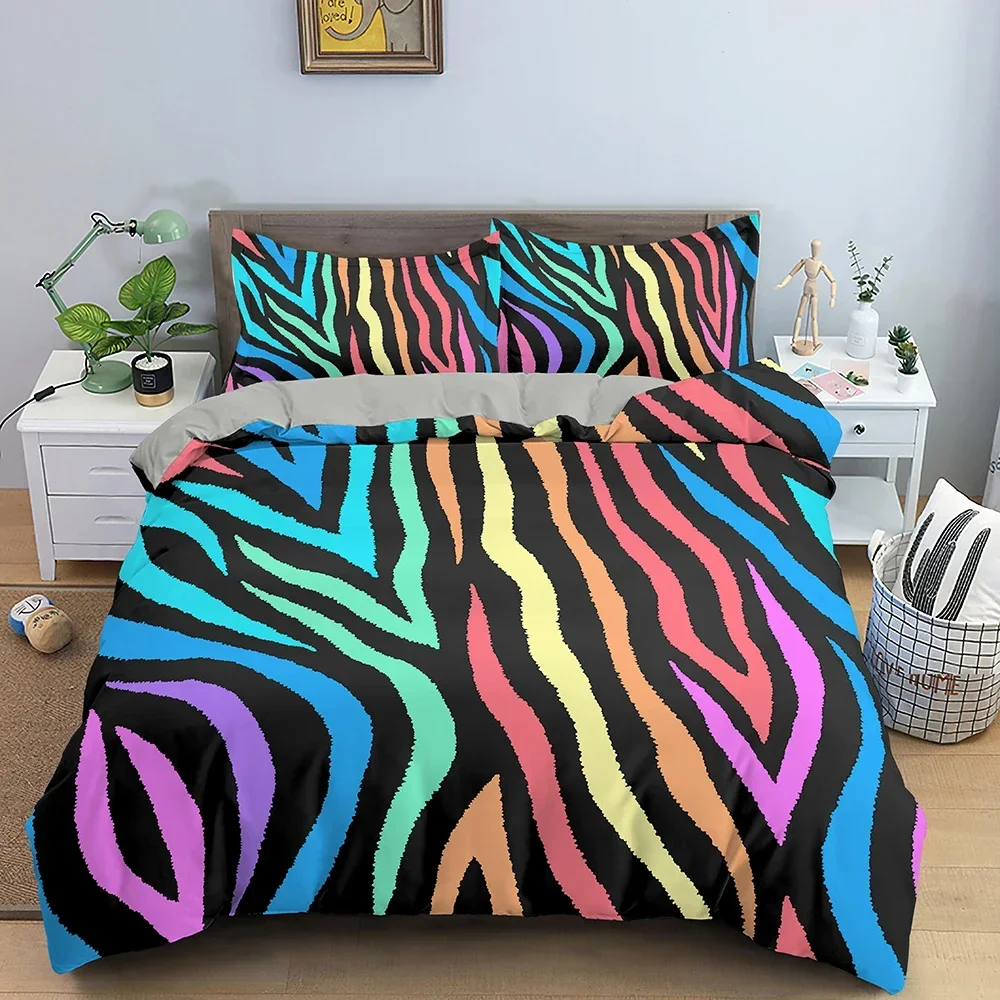 

Animal Skin Stripe Comfortable Duvet Quilt Cover Pillowcase Bedding Set Children Bedroom Decoration Home Textile