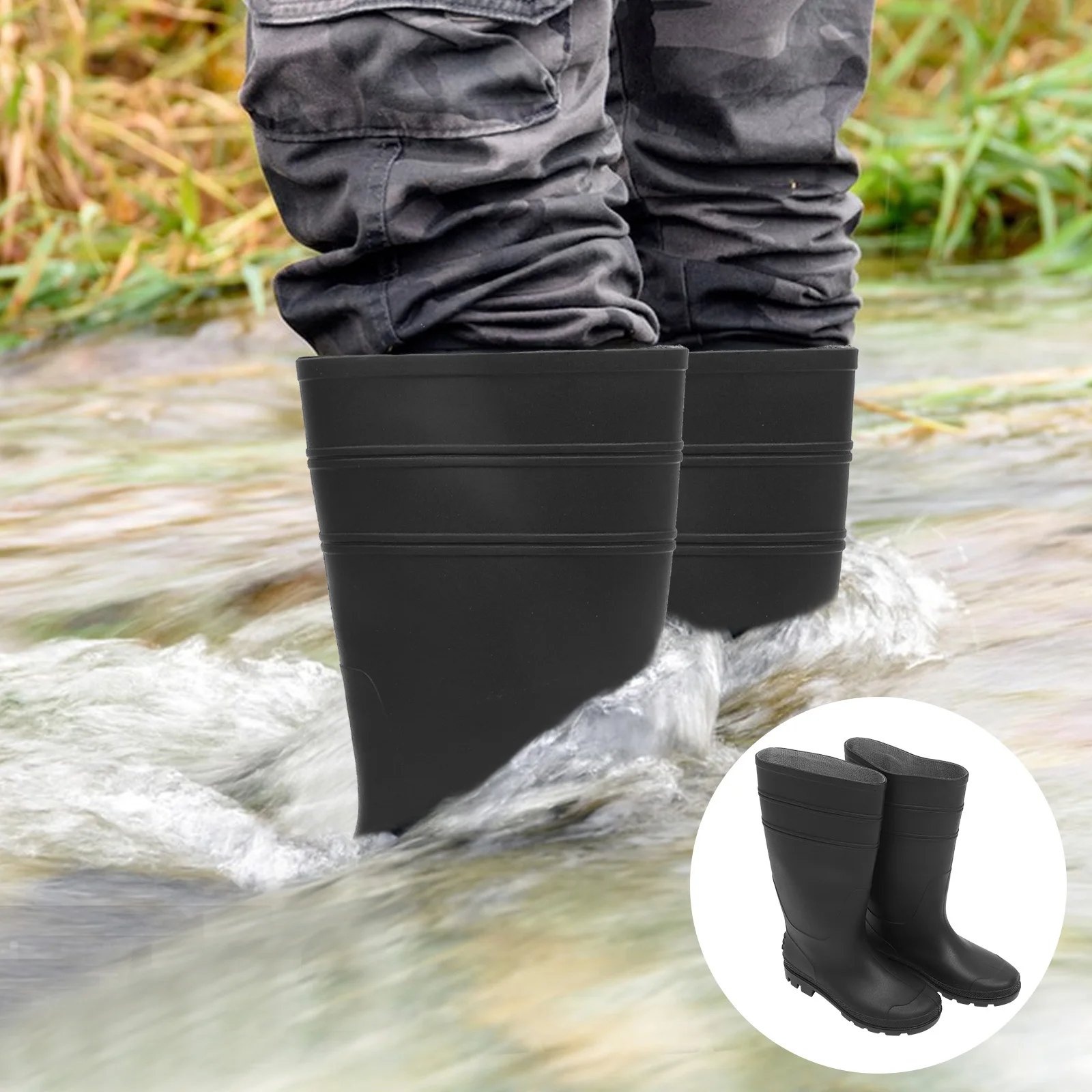 1 زوج أحذية المطر عدم الانزلاق للرجال دائم مقاوم للماء عالية الركبة السلامة عززت البناء مقاومة للتآكل #2