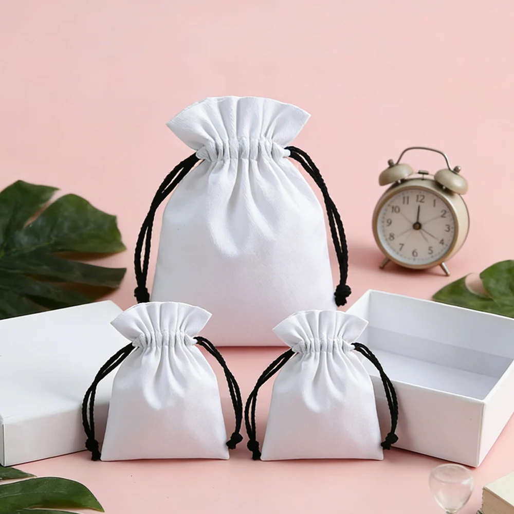 

50Pcs/Lot Reusable White Cotton Drawstring Gift Bags 8x10cm Jewelry Earrings Rings Packaging Bags Wedding Party Decoration Bag