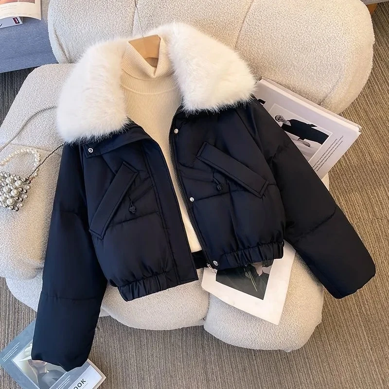Women's Short Fur collar Cotton Jacket 2025 Autumn Winter New Fashion Thicken Cold proof Coat Lady Warm Zipper Basic Jackets Top