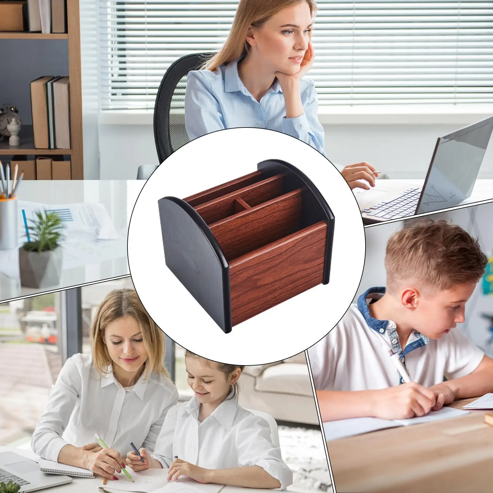 

Органайзер для офисного стола, деревянный вращающийся на 360° держатель для карандашей с несколькими отделениями, офисная организация для стола, канцелярские принадлежности