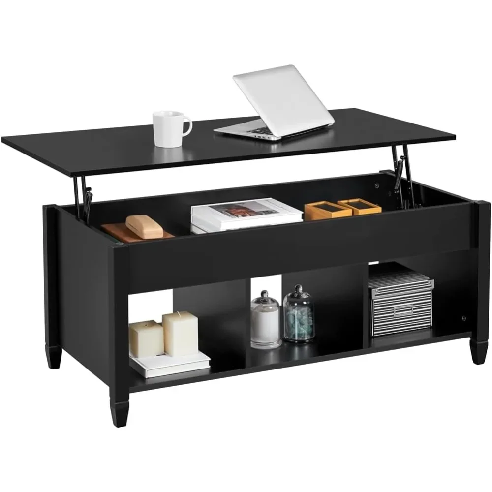 

Coffee Table, 47.5in Lift Top Coffee Tables, Lift Up Center Table W/Hidden Compartment & 3 Cube Open Shelves for Living Room