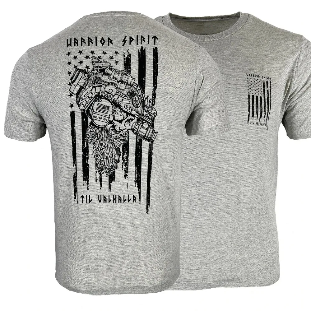 Til Valhalla. America Warrior Spirit Vi king Tactical Skull Military T-Shirt 100% Cotton O-Neck Short Sleeve Casual Mens T-shirt