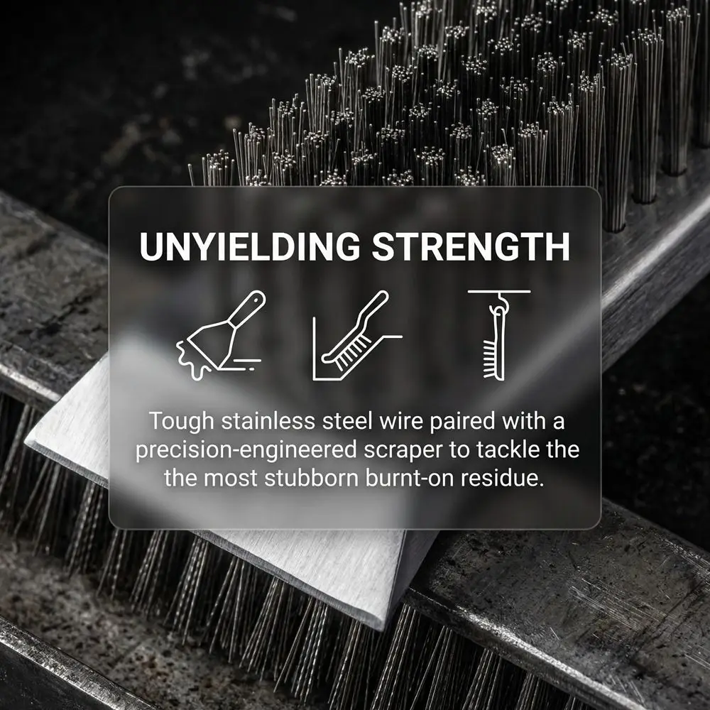 

Copper Bristle Grill Cleaning Brush Extended Handle Grill Scraper Oven Cleaner Brush Wood Handle with Lanyard Pizza Oven Brush