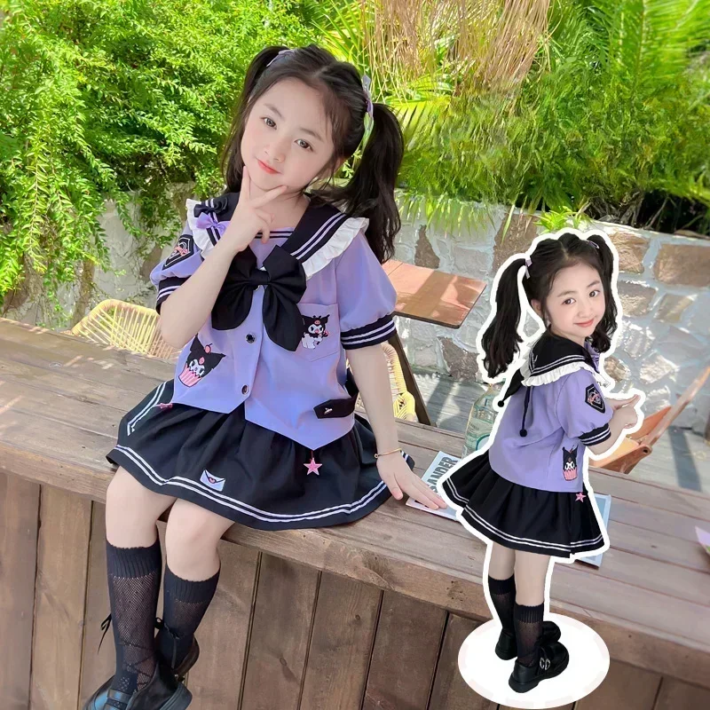 Sanrio Kuromi Children's CosPlay Academy Style Pleated Skirt Girl Kawaii Princess Clothes Children's JK Uniform Birthday Gifts