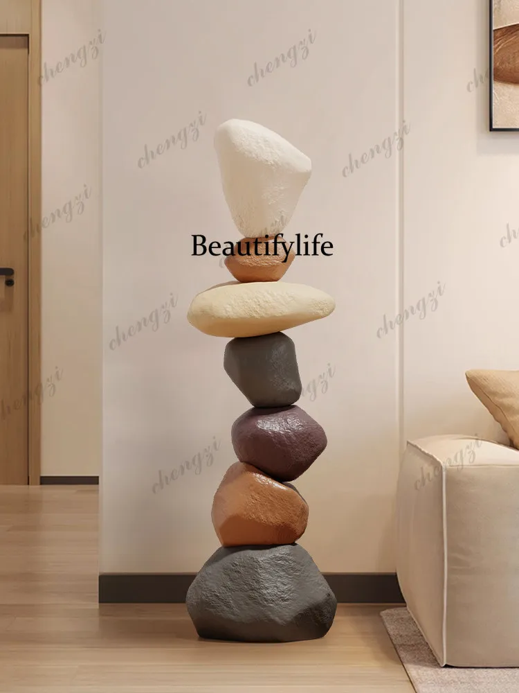 Floor-to-ceiling large ornament light luxury high-end feeling living room TV cabinet high-end decoration next to sofa