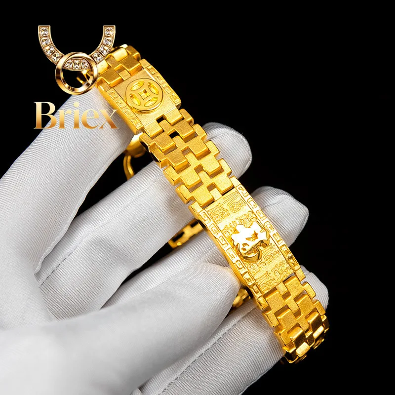 

Briex Jewelry Luxury 24K 9999 Pure Gold real gold Baifu Copper Watch Chain Bracelet Men's Watch Chain