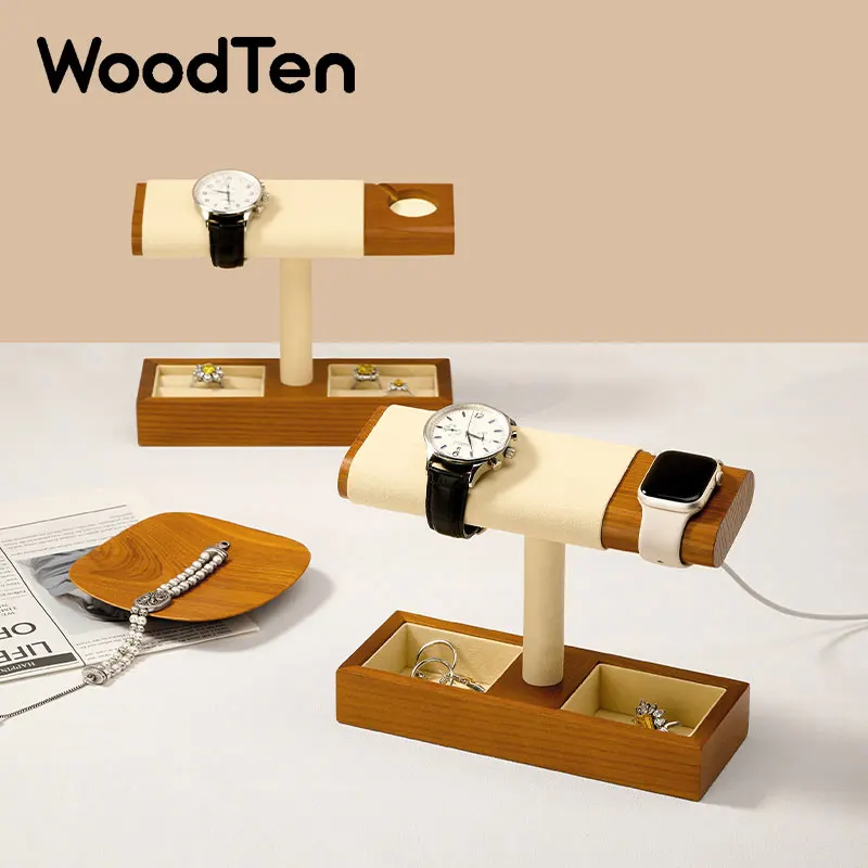 woodten-無垢材製ウォッチスタンド、apple-watch-ワイヤレス充電スロット付き、ジュエリーディスプレイスタンド、ジュエリー収納整理用