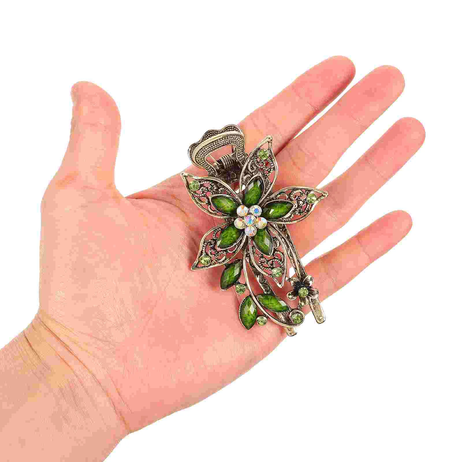 Vintage Flower Hair Barrettes Rhinestone Hair Clips Hair Barrettes French Hair Clip Hairpin Hair Accessories for, Green