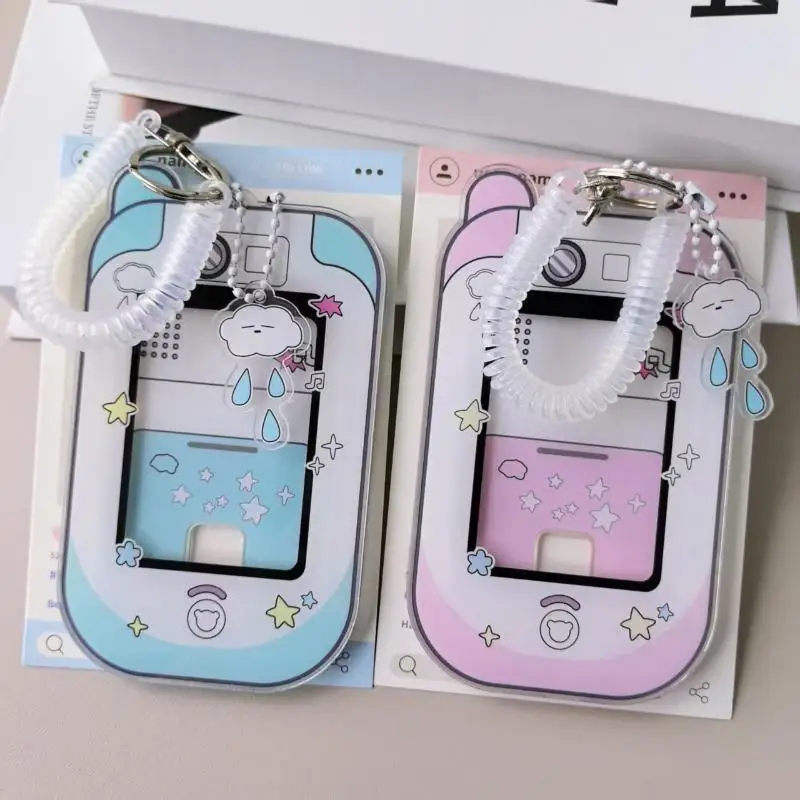1Pcs Anti Drop Design For Kpop Fans Collecting Idol Cute Camera Shaped Acrylic Photocard Holder With Coil Lanyard Clear Window