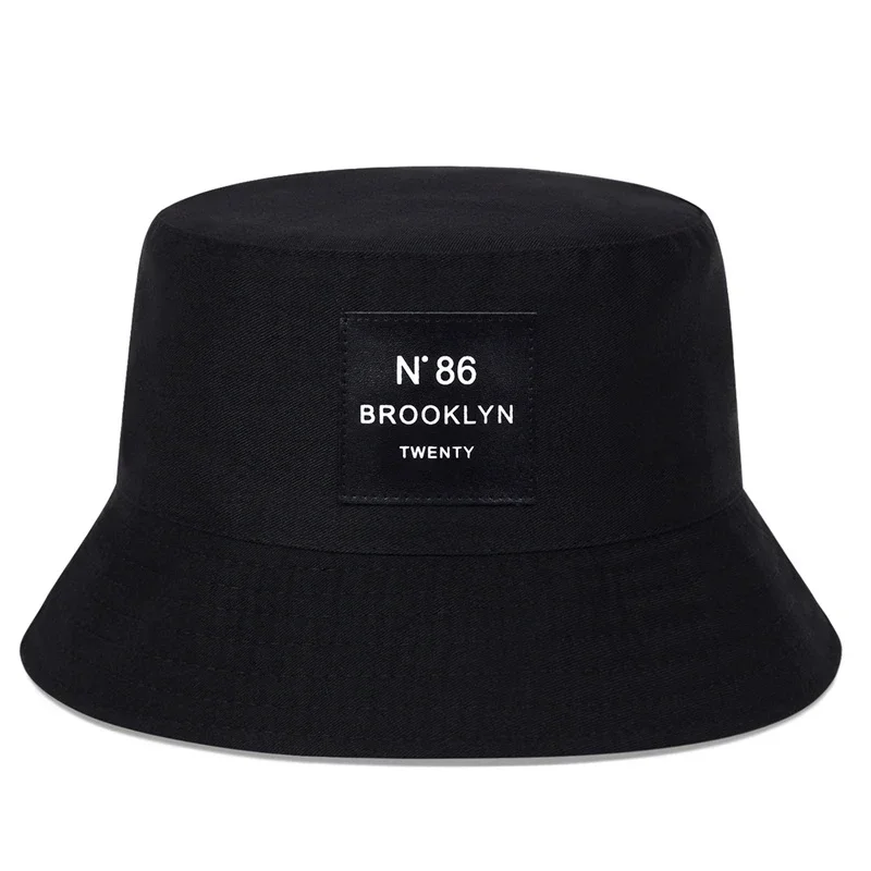 Unisex Panama Bucket Hat Brooklyn Leather Label Fisherman Hat Outdoor Sunscreen Hats for Men Women