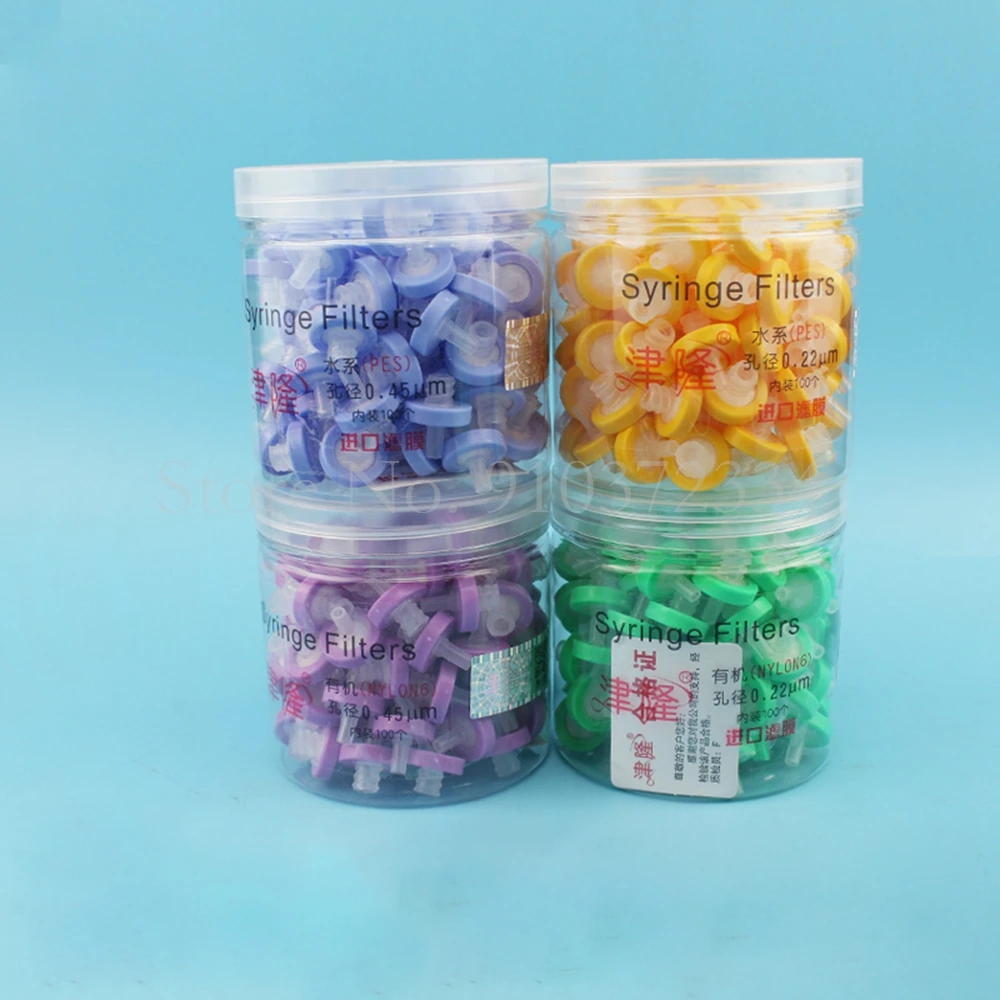 100 Stks/doos Lab 13Mm/25Mm Mce/Nylon/Ptfe Millipore Membraan Spuit Filter, 0.22 Of 0.45um Naald Filter Lab Equiptment