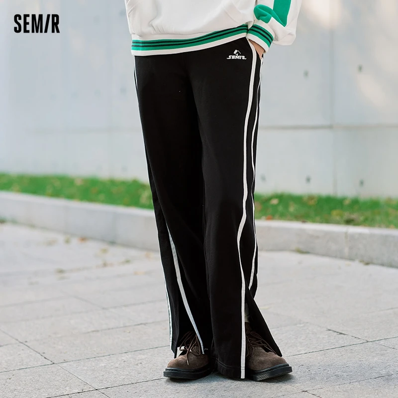 Semir 2024กางเกงลำลองมาร์เลย์สำหรับผู้หญิง, กางเกงขากว้างสีตัดกันกางเกงเอวยางยืดสไตล์สปอร์ตย้อนยุค