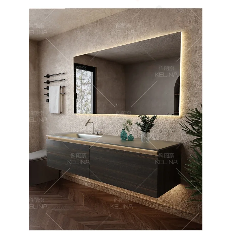 Italian Style Light Luxury Rock Board Hot Bending Integrated Basin Smart Bathroom Cabinet Combination Wash Basin Washstand