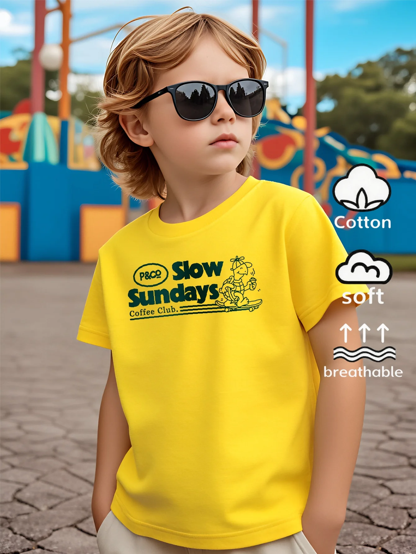 Paco Slow Sundays Coffee Club Printed Machine Washable Children's Tshirt Soft and Comfortable Top Breathable Parent-child Outfit