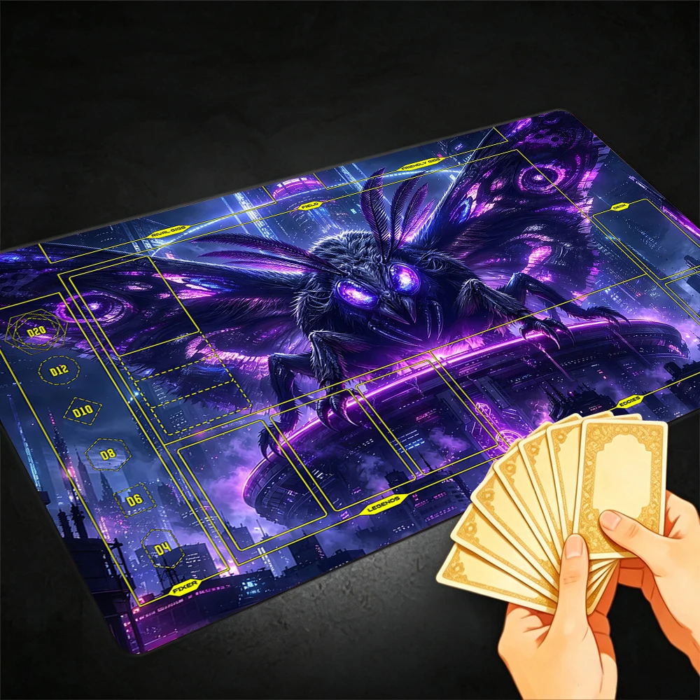 Giant Demonic Moth Cyber TCG Playmat Magic Playmat with Stitched Edge Anti-slip base Gathering Gaming Mat Trading Card Game