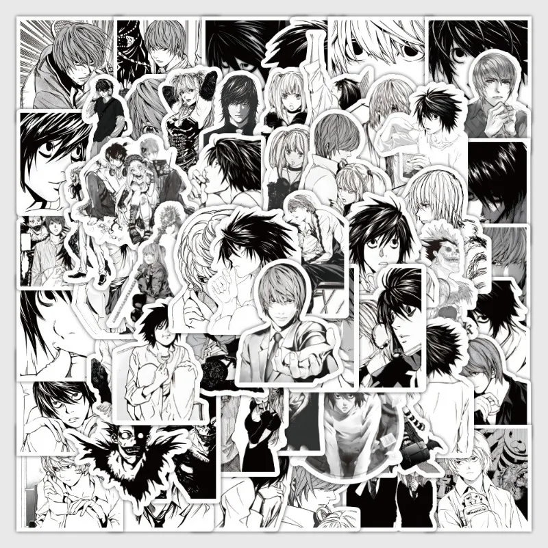 60 Pegatinas de Anime Death Note, Calcomanías de Dibujos Animados en Blanco y Negro para Scrapbooking, Carcasas de Teléfono, Portátiles, Manualidades, Regalo Estético
