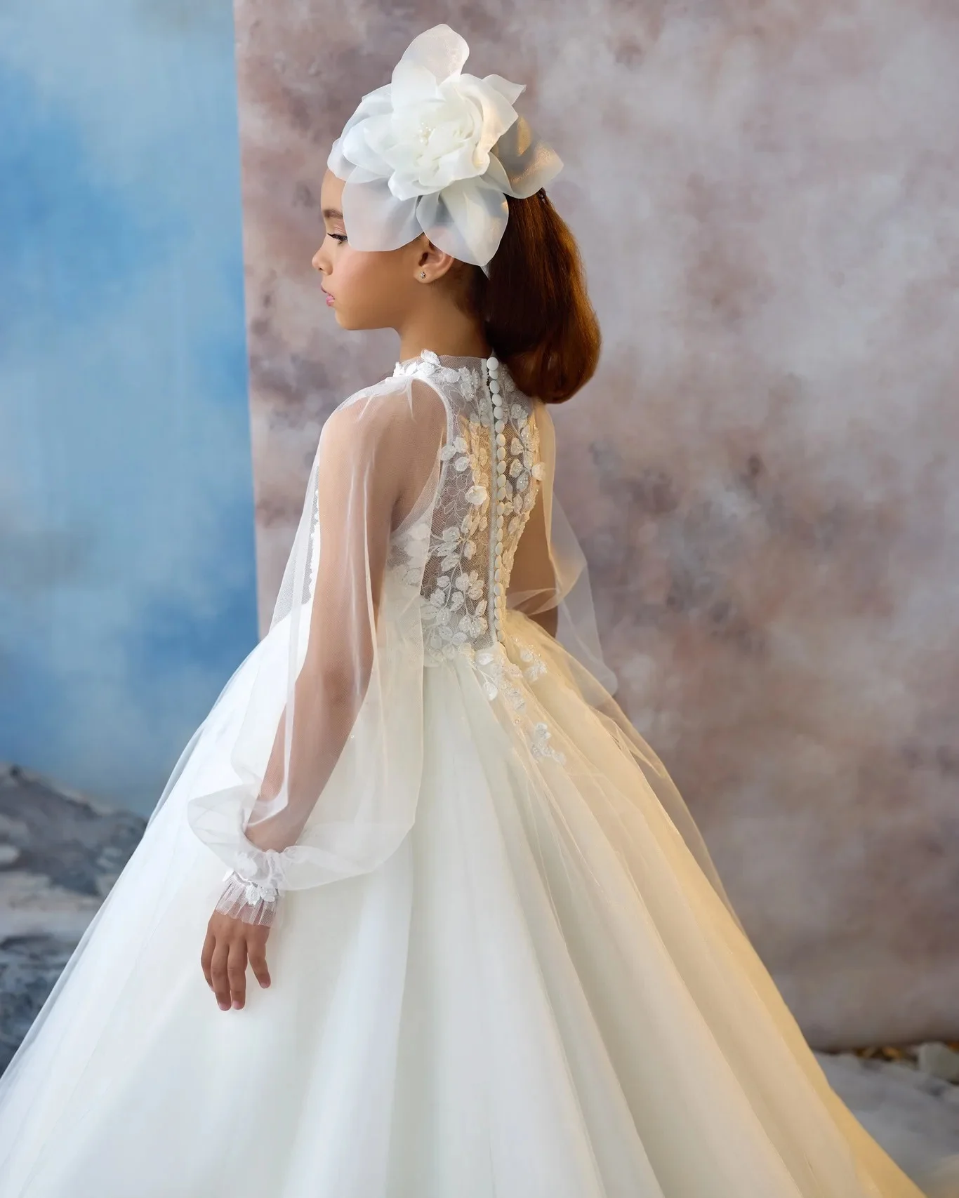 

Customized Ivory Flower Girl Dress For Wedding Appliques Lace Pearls Floor Length Princess Bridesmaid Birthday Party Prom Gown